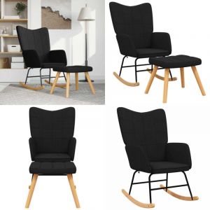 Vidaxl - Chaise à bascule avec tabouret Noir Tissu - Chaise à Bascule - Fauteuil Relaxant - Chaise Lounge - Mobilier Extérieur - Design Moderne