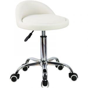Tabouret &agrave; roulettes de Bureau Tabouret de Travail r&eacute;glable en Hauteur 46-62cm en Cuir synth&eacute;tique Blanc - KKTONER