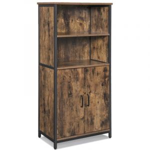 Buffet de cuisine 2 portes 60 x 35 x 125 cm (l x l x h) structure en acier bahut haut marron rustique et noir