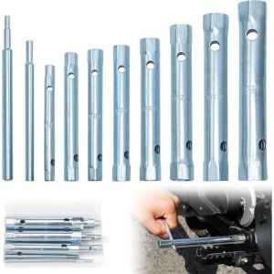 Jeu de 10 clés tubulaires 6-22 mm - avec deux tubes - Clé à bougie pour serrer les bougies, démonter/monter les robinets et mitigeurs, dévisser les
