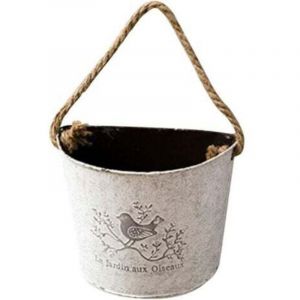 Pots de plantes en m&eacute;tal demi-rond Tenture murale Pot de fleur Succulent Planter avec corde Mur Jardin D&eacute;coration de la maison (Blanc lot de 2)