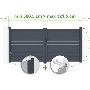 Portail battant ajustable en largeur CIMONE 3m H.140cm Aluminium Gris Anthracite