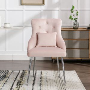 Chaise de salle à manger à motif de boutons, fauteuil rembourré, chaises avec pieds en métal, chaise longue moderne, rose
