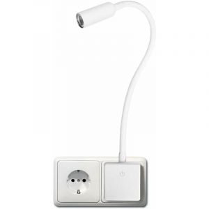 Lampe de Applique Murale Chambre Chevet de Lecture led Flexible Blanc avec Prise de Courant, Interrupteur Tactile Dimmable Luminosité 4W 240Lm,