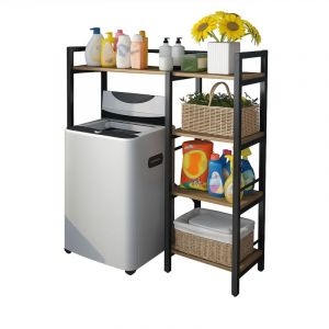 Etag&egrave;re M&eacute;tallique Dessus de Machine &agrave; Laver - Meuble Universel Buanderie en M&eacute;tal Noir et Bois - H 134 x L 110 x P 34 cm - Livraison gratuite