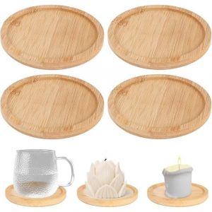 Lot de 7 assiettes rondes en bois pour bougies jusqu'&agrave; 6,5 cm - Soucoupes rondes en bois pour bougeoirs - Soucoupe ronde pour bougies - Soucoupe