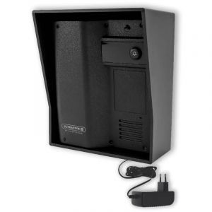 Platine de rue 600 m&egrave;tres individuelle sans-fil - UltraCOM2 noire 600-SOLO avec visi&egrave;re Noire + transformateur 12V
