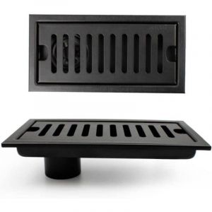 Grille Douche, 20 x 10 cm Siphon de Sol Rectangulaire, Caniveau de Douche, Noir Siphon de Sol avec Grille en Acier Inoxydable