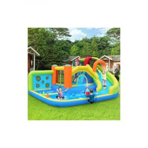 Lunsy - Aire de Jeux Gonflable avec Souffleur -Toboggan Aquatique/Canon à Eau/Trampoline/Mur d'Escalade - Charge 180KG - 410x315x203cm