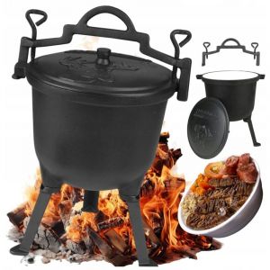 Bouilloire en fonte &eacute;maill&eacute;e sur pied, pour feu de camp, grill, 16 L