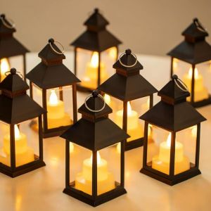 Mini Lanterne LED Noir - Lot de 20 Lanterne Bougie &agrave; Suspendre Decorative Bougeoir pour Exterieur Halloween Ramadan Mariage Noel Decoration de Table,