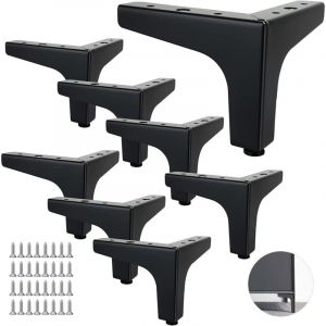 Ensemble de 8 pieds de canapé en métal, 10 cm, pieds de table basse en métal, charge jusqu'à 600 kg, pieds de meubles noirs, support en fer forgé