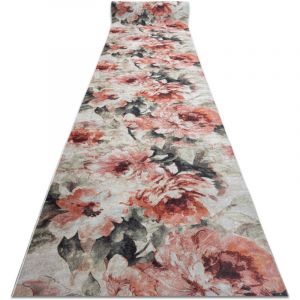 TAPIS DE COULOIR antid&eacute;rapant LOTUS BOUQUET 52900 Fleurs beige / rose lavable 60cm beige 60x170 cm