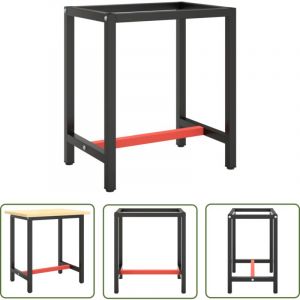 The Living Store - Cadre de banc de travail Noir et rouge mat 70x50x79 cm M&eacute;tal - Cadre De Table - Pied De Table - Structure De Table - Banc De