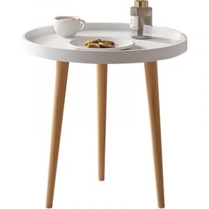 Table Basse Ronde Petite Table Basse Table de Chevet Ronde avec 3 Amovible Pieds en Bois Massif, pour Salon, Chambre, Balcon-Blanc 40x44cm