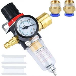D&eacute;tendeur d'air comprim&eacute;, filtre &agrave; air, r&eacute;gulateur de pression 1/4 BPS avec s&eacute;parateur d'eau, raccords rapides allemands et manom&egrave;tres