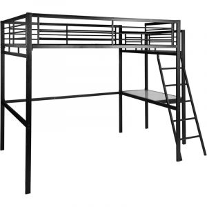 Lit surélevé avec bureau 140x190 cm en métal noir