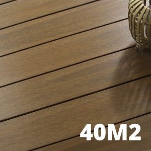 Kit Terrasse Composite NAVIA 40m&sup2; - Teck - 122 lames de terrasse (220 x 14.5 x 2.2 cm) - Fixation par Clips - Terrasse Livraison Rapide