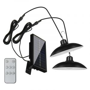 Lampe solaire d'extérieur, avec détecteur de mouvement, télécommande,panneau solaire réglable à 360°,IP65 suspension solaire à double tête avec câble