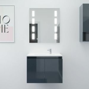 Cuisibane - Meuble proline 70 cm avec plan vasque et miroir Prestige- Gris- Plan vasque en R&eacute;sine