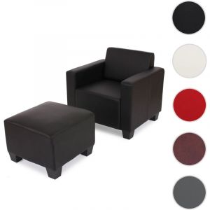 Fauteuil salon/lounge Lyon avec pouf, simili-cuir, rouge