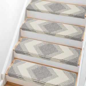 Lot de 15 tapis d'escalier &agrave; nez de marche arrondi, antid&eacute;rapants, auto-adh&eacute;sifs, 76 &times; 24 cm, pour escaliers en bois, gris et beige