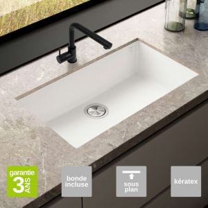&Eacute;vier sous-plan 1 Cuve 72x40x20cm R5mm - Quartz Blanc - Kera BE FR&Eacute;CAN