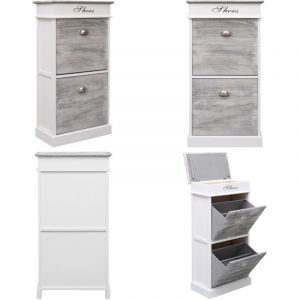 Armoire à chaussures Gris 50 x 28 x 98 cm Bois de Paulownia - Meuble D'entrée - Armoire à Chaussures - Rangement Chaussures - Étagère Chaussure
