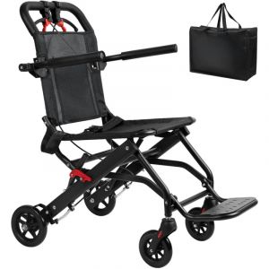 Fauteuil roulant portable, pliable, capacit&eacute; de charge de 130 kg, avec frein &agrave; main verrouillable, noir.