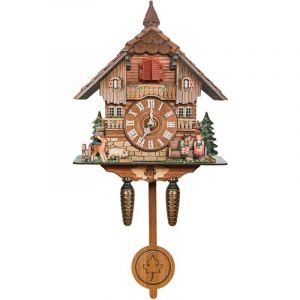 Horloge murale &agrave; coucou en bois avec mode nuit, oiseau chanteur, style for&ecirc;t europ&eacute;enne
