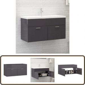 Armoire d'&eacute;vier Gris brillant 90x38,5x46 cm Bois d'ing&eacute;nierie - Meuble De Salle De Bain - Armoire Lavabo - Meuble Vasque - Rangement Salle De Bain