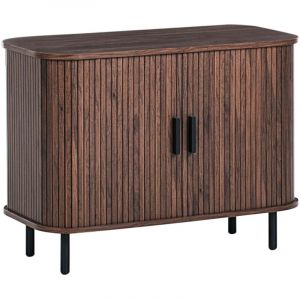 Commode Retro en MDF Pieds en M&eacute;tal Porte Coulissante Marron Fonc&eacute; Bradley