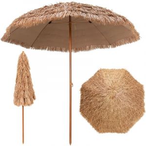 Parasol de Plage en Chaume &agrave; 7 Couches, &oslash; 205 cm, Parasol de Jardin Ext&eacute;rieur en Paille, Style Hawa&iuml;en, avec 8 Baleines M&eacute;talliques, Bouton de