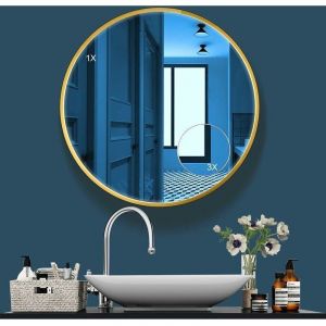 Miroir Rond Dor&eacute;, 60cm Miroir Mural Decoratif avec Cadre M&eacute;tal, Miroir Cosm&eacute;tique pour Salle de Bain Salon Chambre avec Petit Miroir de 12cm avec