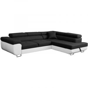 Mobilier Deco - aubin - Canapé d'angle convertible noir et blanc coffre de rangement - Angle Droit