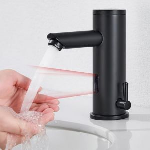 Mitigeur Lavabo Infrarouge Electronique Noir Eau Froide et Chaude Mitigeur Automatique Laiton Robinet Automatique de Lavabo pour Salle de Bain