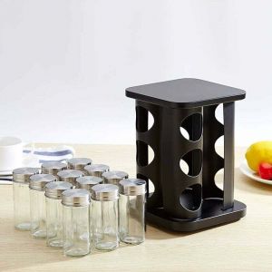 Pr&eacute;sentoir Rotatif &agrave; &eacute;pices en INOX Black, Carrousel &agrave; &eacute;pices pour 12 Pots &agrave; &eacute;pices, &eacute;tag&egrave;re &agrave; &eacute;pices, Rangement Autonome pour la Cuisine-Fei Yu