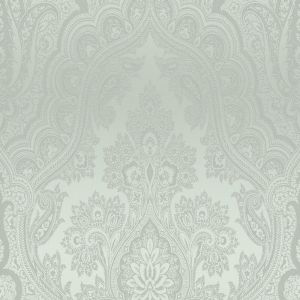 Papier peint baroque Profhome 387081 papier peint intiss&eacute; gaufr&eacute; &agrave; chaud lisse au style baroque scintillant vert argent vert menthe 5,33 m2