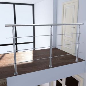 Kit garde-corps en acier inoxydable &agrave; 3 traverses &ndash; Longueur 120 cm &ndash; Balustrade &agrave; fixation &agrave; plat pour terrasse ou escalier