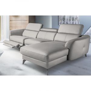 Venesetti - Canap&eacute; d'angle relax en cuir de luxe italien avec relax &eacute;lectrique, 5 places bertoni, gris clair, angle droit - Gris clair