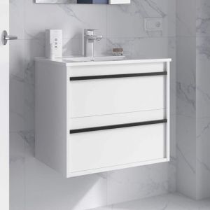 Salgar - Meuble de salle de bain Dimensions 80 cm Couleur Blanc mat Miroir Sans miroir Colonne de rangement Sans colonne