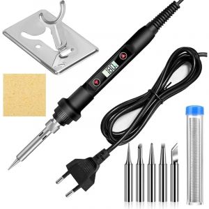 Lot de 5 fers à souder 80 w, température réglable, 5 pointes à souder, pour pompe à dessouder, support de fer à souder, électrotechnique, réparation