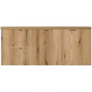 Meuble sous lavabo double avec 3 portes et 2 tiroirs NEWPORT 140 x 60 x 40 cm ch&ecirc;ne [en.casa]