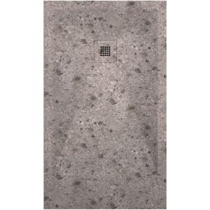 Kroos ® - Receveur de douche Terrazo Beige, finition Lisse Stone 3D, grille de couleur - 70 x 70 cm