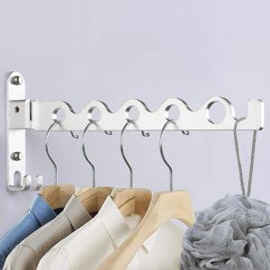 Argent &Eacute;tendoir Mural, Cintre Mural Support de S&eacute;chage Pliable Crochet Cintre pour Balcon Rotation 90&deg; Porte-v&ecirc;tements Pliable Mural pour Salle Bain,