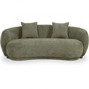 Canap&eacute; de Style Contemporain Courb&eacute; Rembourr&eacute; en Chenille - 3 Places - Courb&eacute; Olive