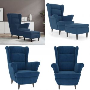 Vidaxl - Fauteuil à oreilles avec tabouret bleu velours - fauteuil avec tabouret - fauteuils avec tabourets - Home & Living - Bleu