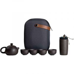 Service &agrave; th&eacute; de voyage en c&eacute;ramique sable violet, portable pour camping/bureau/restaurant/h&ocirc;tel