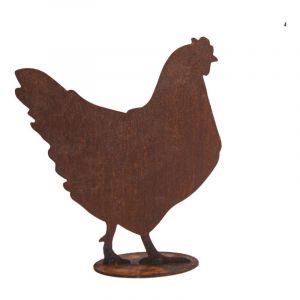 Jardinex - Figurine Poule en m&eacute;tal rouill&eacute; : d&eacute;co jardin - Rouille