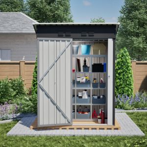 Abri de jardin toit plat 152x84x182 cm, porte m&eacute;tallique verrouillable, sans fen&ecirc;tre, 1,27 m&sup2; de rangement, design r&eacute;sistant aux intemp&eacute;ries pour